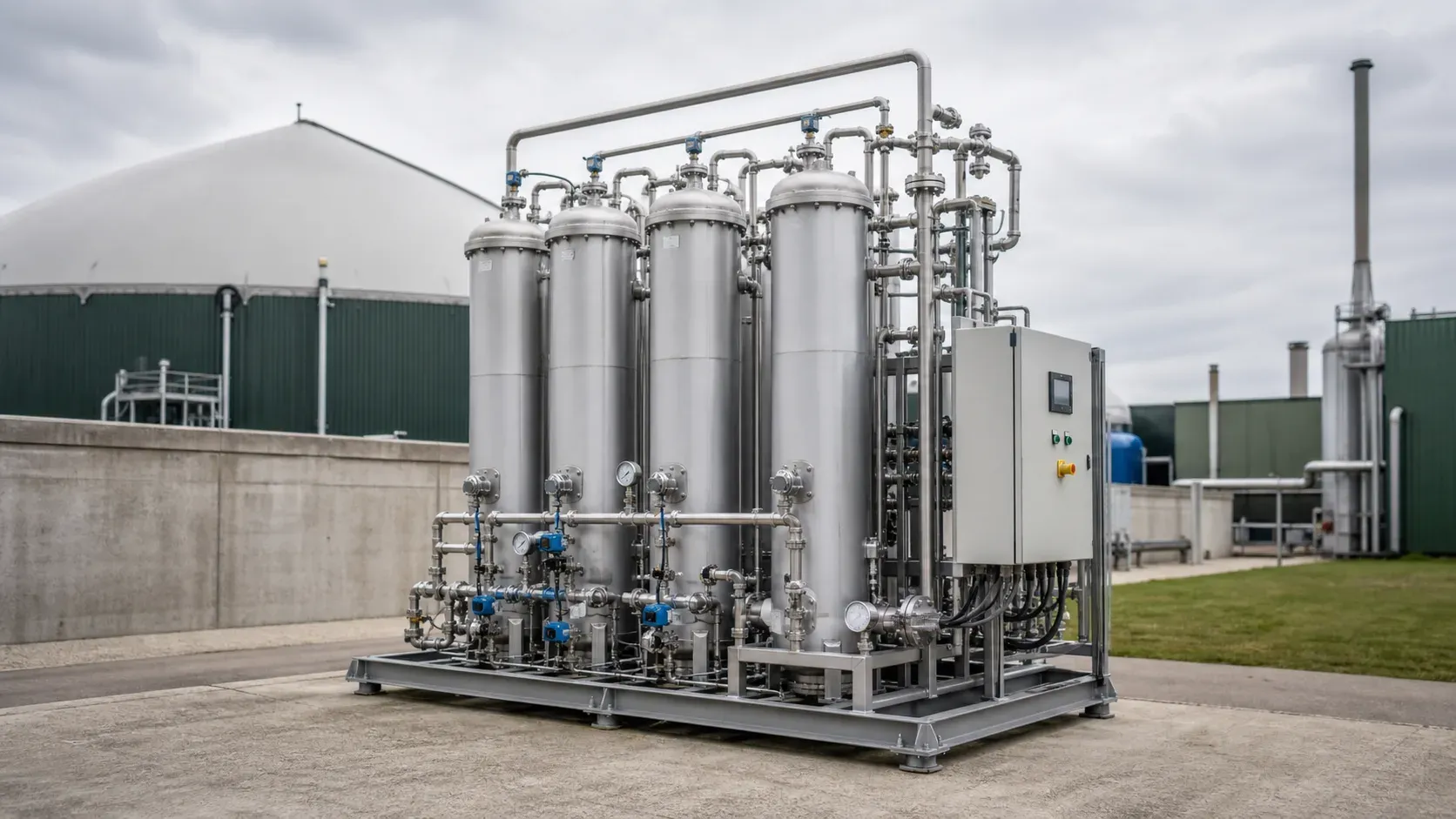 Illustration of a four-vessel PSA biogas upgrading system